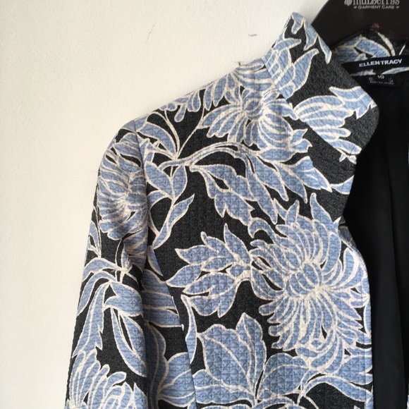 Ellen Tracy Silk and Wool Open Front Blazer Jacket Floral Print Sz 10 - Picture 2 of 15